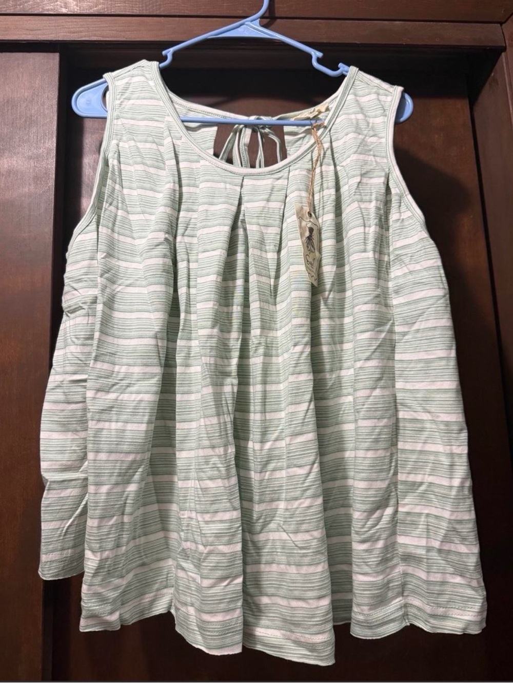 Easel Mint Green and White Striped Sleeveless Tank with Tie-Back